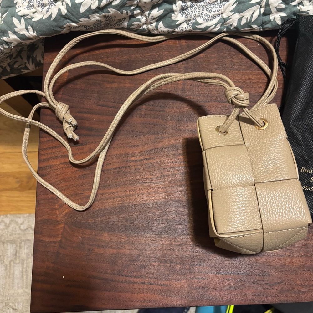 Elegant Beige Woven Leather Crossbody Bag